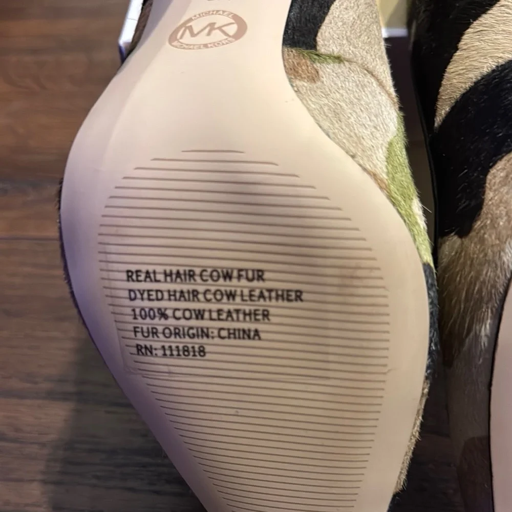 Michael Kors NWT Amara Camouflage Dyed Real Hair Cow Fur Leather Women's Pump.